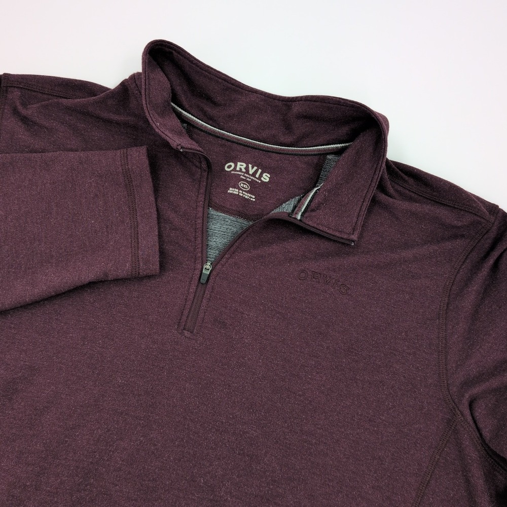 Orvis Quarter Zip Sweatshirt Men Size XXL Maroon Pullover Mock Neck Logo Outdoor